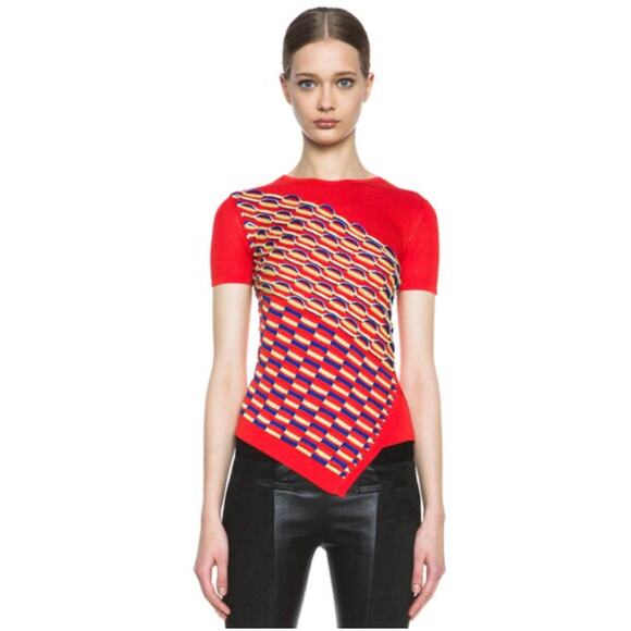 Peter Pilotto Knit Top Asymmetrical Blood Orange Red $885 Cotton Blend EUC 12 - Picture 1 of 12